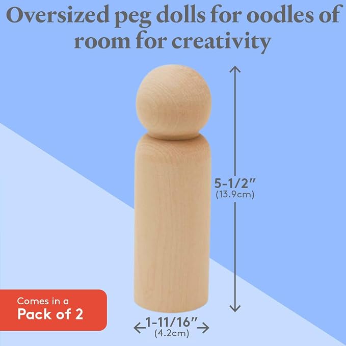 Large Wood Peg Dolls, 5.5 Inch Dad Shape Peg People - Image 4