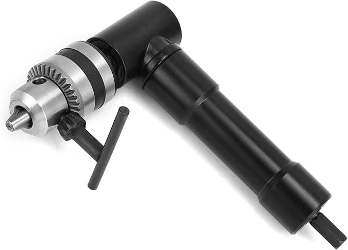 QWORK 90 Degree Right Angle Drill Attachment Adapter with 8mm Hex Compatibility for Power and Hand Drills
