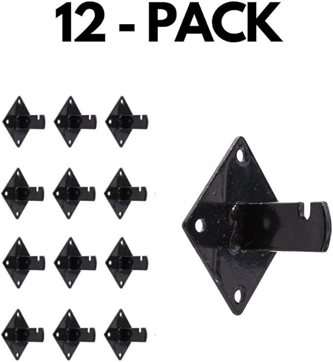 KINGDOM SOLUTIONS 12-Pack Black Gridwall Panel Mount Brackets – Heavy-Duty Wall Brackets for Gridwall, Slatgrid, or Trellis Panel Mounting – Durable Display Hardware for Store or Garage