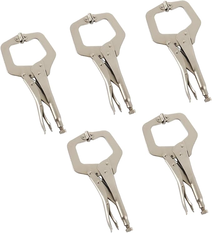 findmall 11 Inch Locking C-Clamp 5Pack Locking Pliers Adjustable Welding Clamps Vise W/Regular Tip and Swivel Pad for Shop Home Farm and Automotive