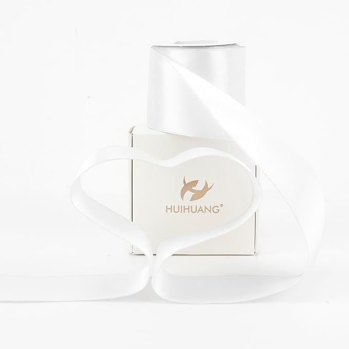HUIHUANG White Wired Satin Ribbon 2.5 inch White Double-Faced Satin Wire Ribbon - Image 9