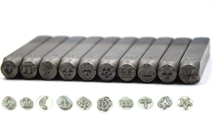 WKSTOOL 1/4"(6mm) High Hardness Carbon Steel 10Pcs Logo Symbol Design Metal Punch Stamp for Coin Ingot Molds Tag Jewel Design Making Imprinting Tools