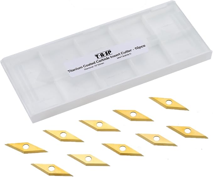 TASP Titanium Coated Carbide Cutter Inserts for Wood Turning Tools,10x30mm,Pack of 10,Diamond