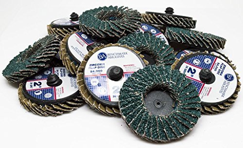 Benchmark Abrasives 2" Quick Change Zirconia Flap Disc Grinding Wheel with Male R-Type Back Design - Cleaning Finishing Deburring of Irregular Surfaces - for Die Grinder & More (10 Pack), 60 Grit