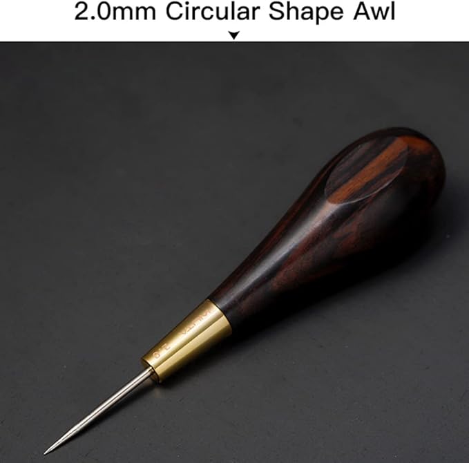 WUTA Round Shape Stitching Awl Ebony Blackwood Handle Leather Craft Sewing Awl Handmade Sewing Tools DIY Stitcher Taper,Round 1pcs