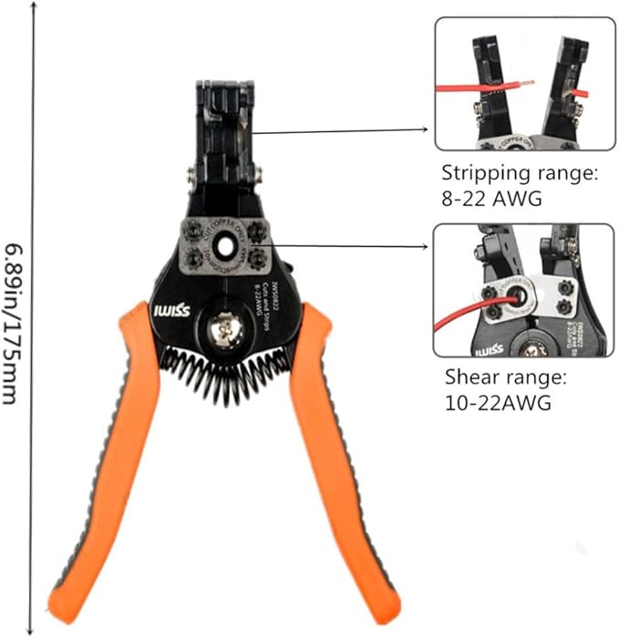 szhdxsy IWS0822 Manual Wire Stripper and Cutter, Multifunctional Electrical Stripper, Peeling Device, Wire Stripping Pliers, Wire Cutter, Orange, Alloy Steel & Plastic