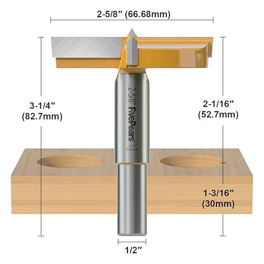FivePears Forstner Drill Bit 1/2 inch Shank, 2-5/8 inch Cutting Diameter, Carbide Tipped Wood Hole Saw Auger Opener, Hole Opener Hinge Hole Cutter for Woodworking, Plastic, Plywood Products