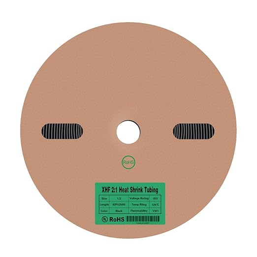 XHF UL Listed 55 FT 1/2" Heat Shrink Tubing Roll 2:1,Electrical Industrial Shrink Tube for Wire Insulation, RoHS Compliant Black