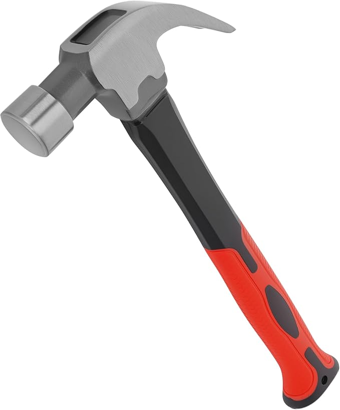 8OZ Claw Hammer with Fiberglass Handle, Drop Forged Claw Hammer, All Purpose Hammer, Smooth Face, Shock-Absorbing Grip