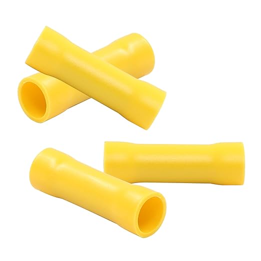 Hordion 120pcs 12-10 AWG Butt Splice Connectors, Yellow Butt Connectors Crimp Insulated Electrical Straight Wire Terminals