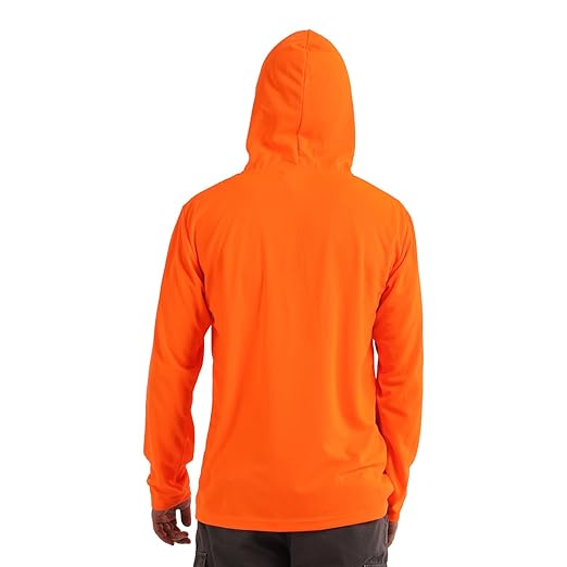 Breathable Work Long Sleeve Sun Shirt Hoodie, Sun Protection Shirts Quick Dry Hooded, Mens Construction Shirts with Hood Lightweight Orange 2XL