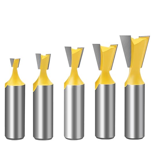 5Pcs Dovetail Router Bit Set 1/2 Inch Shank Half-Blind & Through Dovetail Bits Wood Joints Cutter Tool for Making Boxes Drawers Chests For Engraving Router planing Head Wood Cutter