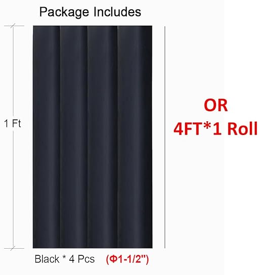 4 FT Diameter 1-1/2 Inch 1.5 in 3:1 Heat Shrink Tubing Dual Wall Adhesive Lined Marine Grade Electrical Cable Heat-Shrink Insulation Wrap Tube Black