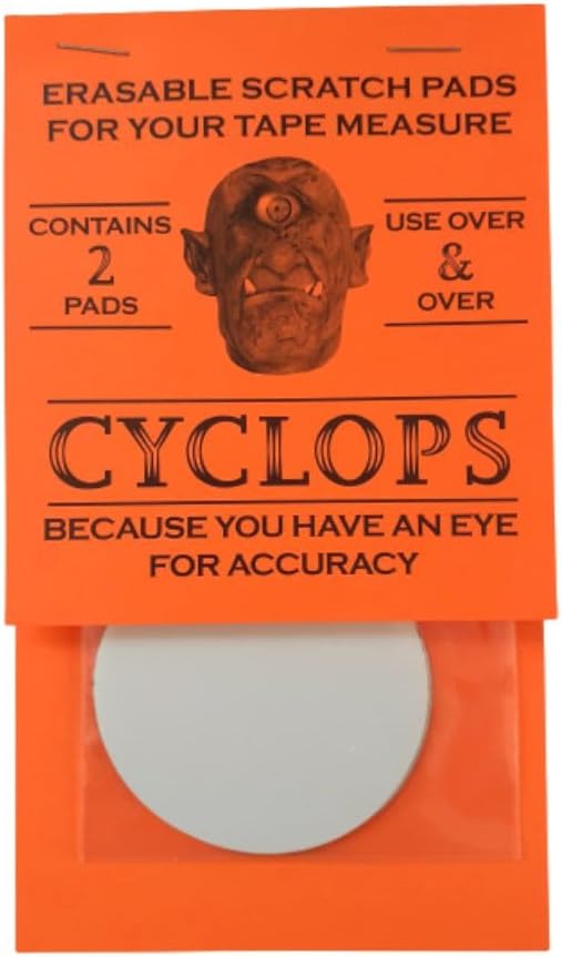 CYCLOPS Erasable Scratch Pads for Tape Measure, Construction, Woodworking Tool - Jobsite Tough, Made in the USA - 2 Pads - Write Measurements & Notes - Great Stocking Stuffer, Gift for Men & Women