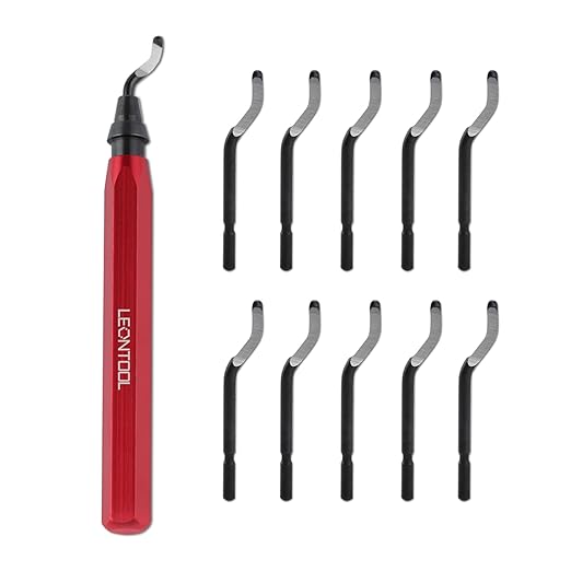 Deburring Tool with 11 Carbon Steel Blades, Rotary Burr Removal Blades with Metal Handle, 360 Degree Rotary Head Deburring Tool for Metal, Copper Pipe, 3D Printing, Resin, PVC
