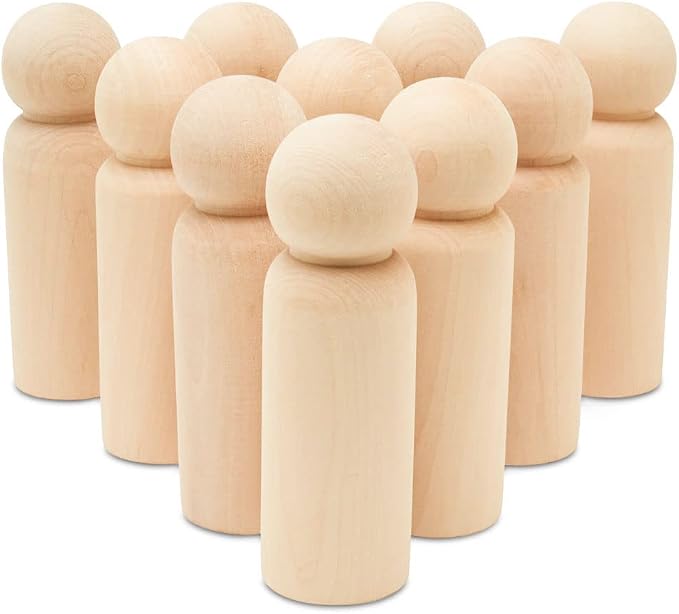 Large Wood Peg Dolls, 5.5 Inch Dad Shape Peg People by Woodpeckers