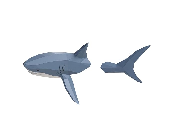 Shark on Wall Paper Sculpture, Left Side, Pre-cut DIY Papercraft Kit, Handmade by Handmade