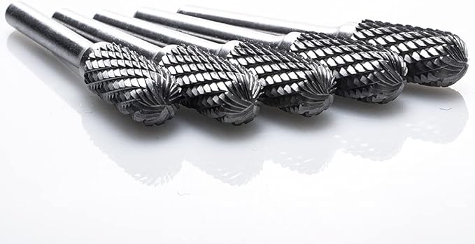 Carbide Burr Set 1/4" Shank SC-5 Die Grinder Bits Tungsten Double Cut Burr Bits (1/2" Cutter Dia X 1" Cutter Length) for Die Grinder Kits Metal Grinding Drilling Polishing (5pcs)