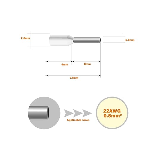 Fidioto AWG22 Wire Ferrules Terminals, 1000pcs AWG22 Terminal Connector Wire Insulated Cord Pin Ends Terminals for Electric, Industrial, Chemical Industry, Power Control System, etc.