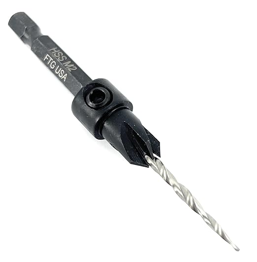 FTG USA Countersink Drill Bit for Wood with Tapered Drill Bit #4 (7/64")
