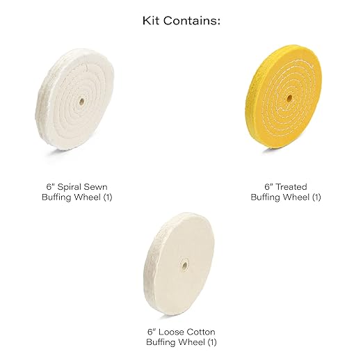 ENKAY - 6" Spiral Sewn, Loose Cotton and Treated Buffing Wheels (3 Pack) for Polishing Metal and More, for Use with Polishing Compounds, Buffing Machines & Bench Grinders