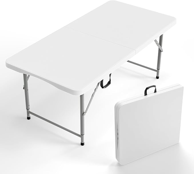 VINGLI 4 FT Plastic Folding Camping Table, 3-Level Adjustable Height, Portable by VINGLI