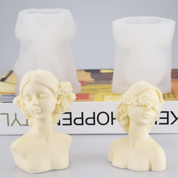 2 Pack Braid Girl Shape Portrait Candle Resin Mold - Image 2