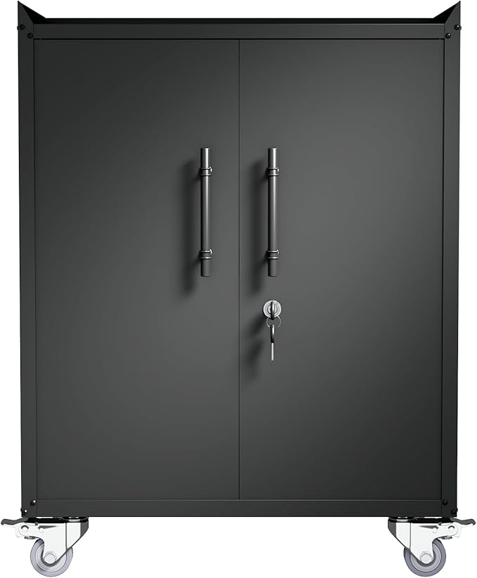 Storage Cabinet with Wheels,Locking Storage Cabinet with Drawer and Adjustable Shelf, Metal Cabinet,Rolling Tool Cabinets for Garage, Assembly Required (18.1" D x 30.3" W x 35.4" H)
