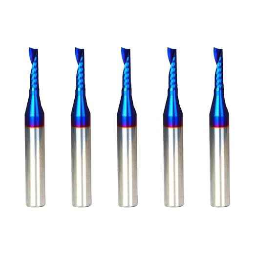 O Single Flute Upcut Spiral End Mill CNC Router Bit with NACO Coating for Plastic Cutting with Mirror Finish (5, 1/8 D x 1/2 CH x 1/4 SHK x 2L)