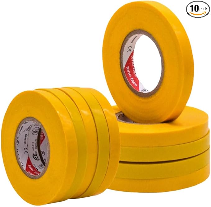 WOD ETC766 Professional Grade General Purpose Yellow Electrical Tape UL/CSA Listed core. Vinyl Rubber Adhesive Electrical Tape: 3/8 inch X 66 ft - Use at No More Than 600V & 176F (Pack of 10)