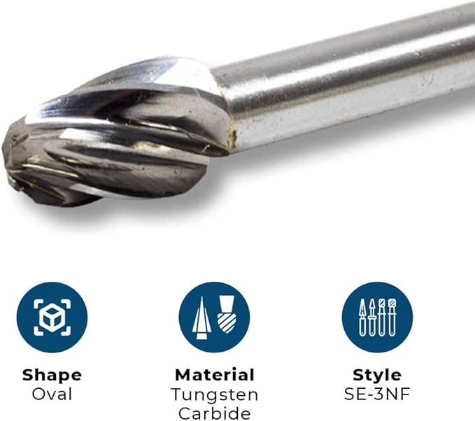Benchmark Abrasives Ball Shape Premium Tungsten Carbide Burr with 1/4 Inch Shank Aluminum Cut Rotary Tool, Engraving Tool for Non-Metals Shaping Carving(SE-3NF)