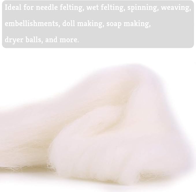 QMNNMA Wool Roving Bulk, 8.82oz Needle Felting Wool, Wool Roving Top-White | - Image 3