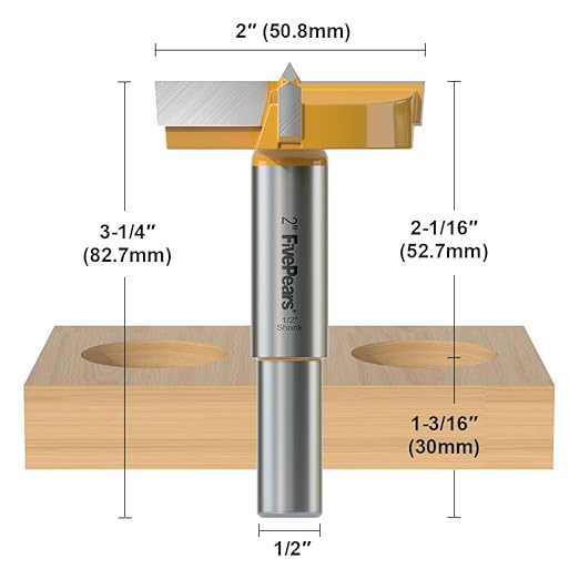 FivePears Forstner Drill Bit 1/2 inch Shank, 2 inch Cutting Diameter, Carbide Tipped Wood Hole Saw Auger Opener, Hole Opener Hinge Hole Cutter for Woodworking, Plastic, Plywood Products