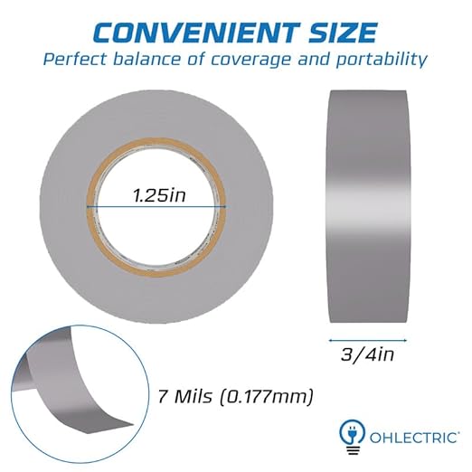 OHLECTRIC Professional Grade Vinyl Electrical Tape (10 Pack) Grey - 7 Mil Thick Flame-Retardant, Heat & Weather Resistant 3/4 Inch x 60 Feet | Ideal for Contractors & Electricians