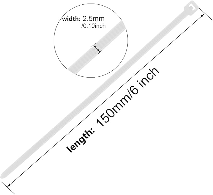 6 Inch White Zip Tie 1000 PCS, 18 Lbs - Small to Medium Zip Tie, Nylon PA66 UV Resistant Cable Tie for Indoor and Outdoor Use - Ideal for bundling and securing objects