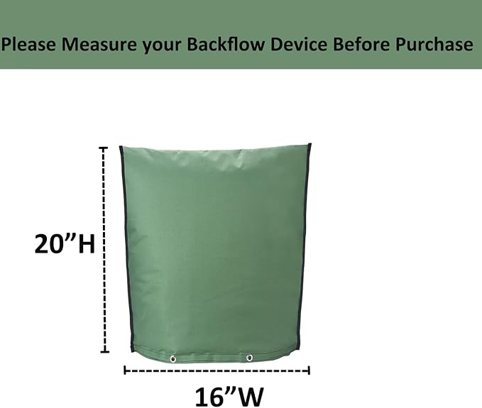 Outdoor Backflow Preventer Insulation Cover，Insulated Pouch for Winter Pipe Freeze Protection Sprinkler Valves in Snow or Sun Exposure, Waterproof Sprinkler Valve System Cover (16 " W x 20 " H, Green)
