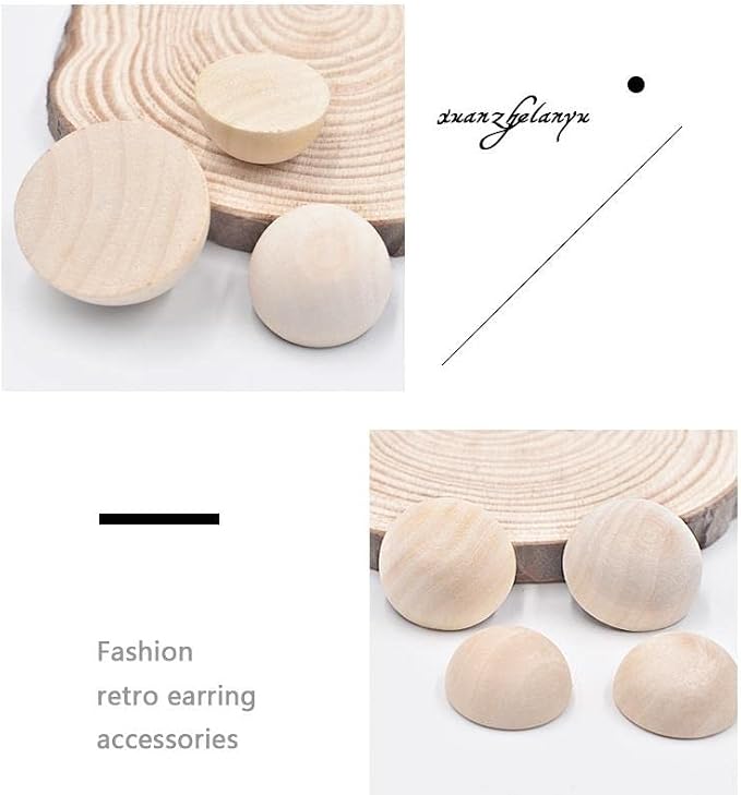 12/15/20mm Natural Unfinished Wood Beads Half Wooden Beads - Image 6