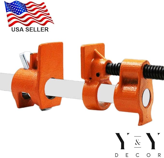 Y&Y Decor 4 Pack 1/2" Pipe Clamps for Wood Gluing, Heavy Duty Cast Iron, Professional Woodworking Tools