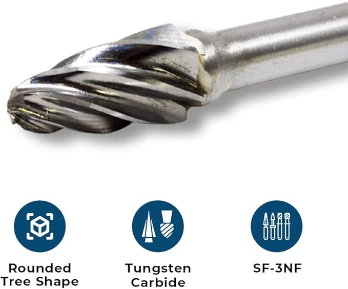 Benchmark Abrasives Ball Shape Premium Tungsten Carbide Burr with 1/4 Inch Shank Aluminum Cut Rotary Tool, Engraving Tool for Non-Metals Shaping Carving (SF-3NF)