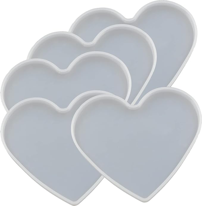 5Pcs Love Heart Epoxy Mold DIY Resin Casting Heart Base Coaster Silicone Mold by QTTLLI
