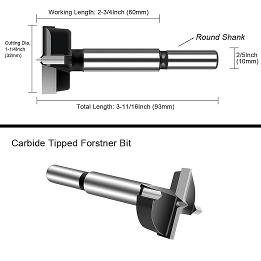 ASNOMY 1-1/4 Inch Forstner Drill Bit, Carbide Tipped Forstner Bit for hard Wood, Wood drilling Hole Saw Set Woodworking Hinge Cutter Tool Kits for Wood Plastic Plywood