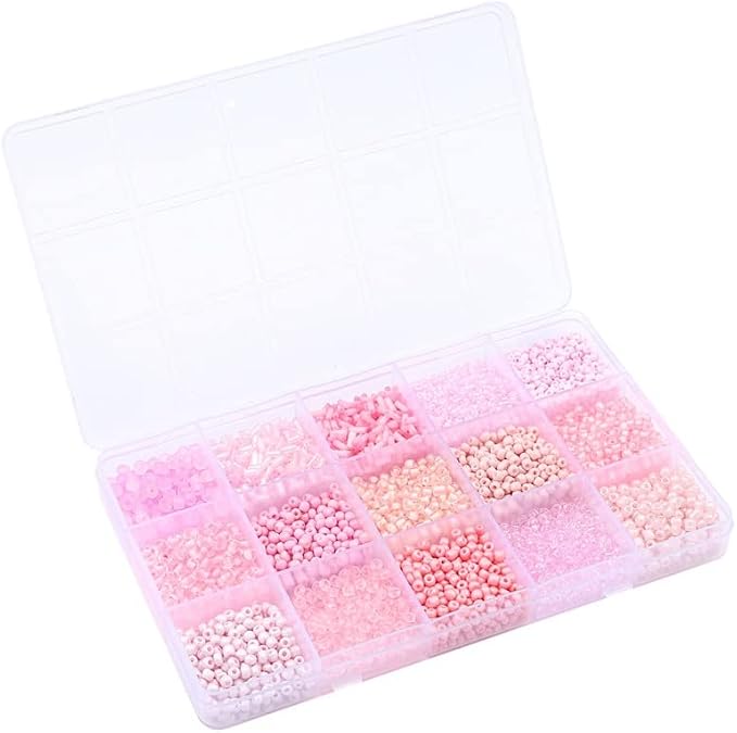15 Grid Pink Glass Seed Bugle Tube Beads Kit - Image 2