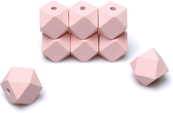20mm Geometric Wood Beads Light Pink Polygon Wooden Loose Spacer Beads by woodeni