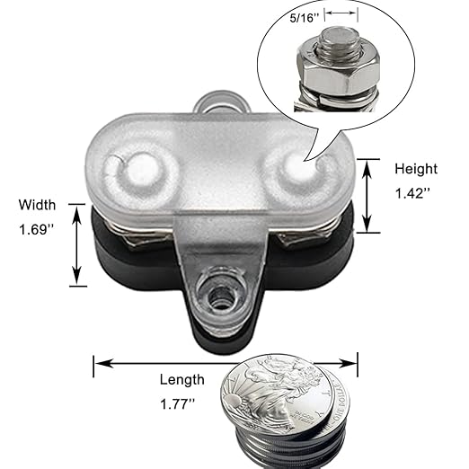 Heart Horse Bus Bar Terminal Block 5/16'' Power Stud Battery Junction Block Post Distribution Block Insulated with Cover DC 48V 200A for Auto Truck RV Boat (5/16'',Red+Black)