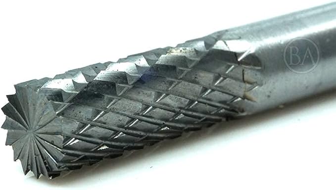 Benchmark Abrasives 6” Cylindrical Shape End Cut Double Cut Tungsten Carbide Die Grinder Bits Metal Deburring Tool Rotary Burr, 1/4 Inch Shaft, Engraving Tool for Woodworking Shaping Carving (SB-1)