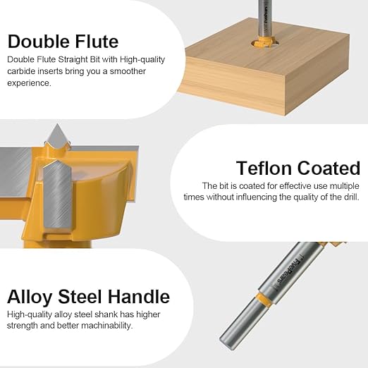 FIVEPEARS 1 Count 1 inch Carbide Tipped Forstner Drill Bit, 3/8 inch Shank, Wood, Plastic, Plywood Products