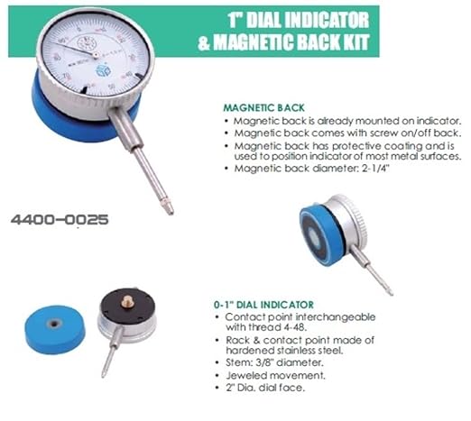 HHIP 4400-0025 1" Dial Indicator and Magnetic Back Set