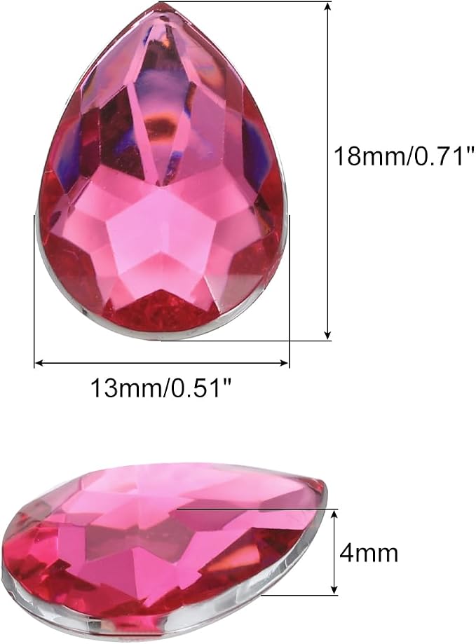 MECCANIXITY 50PCS Flat Back Acrylic Teardrop Gems 13x18mm Artificial Rhinestones - Image 2