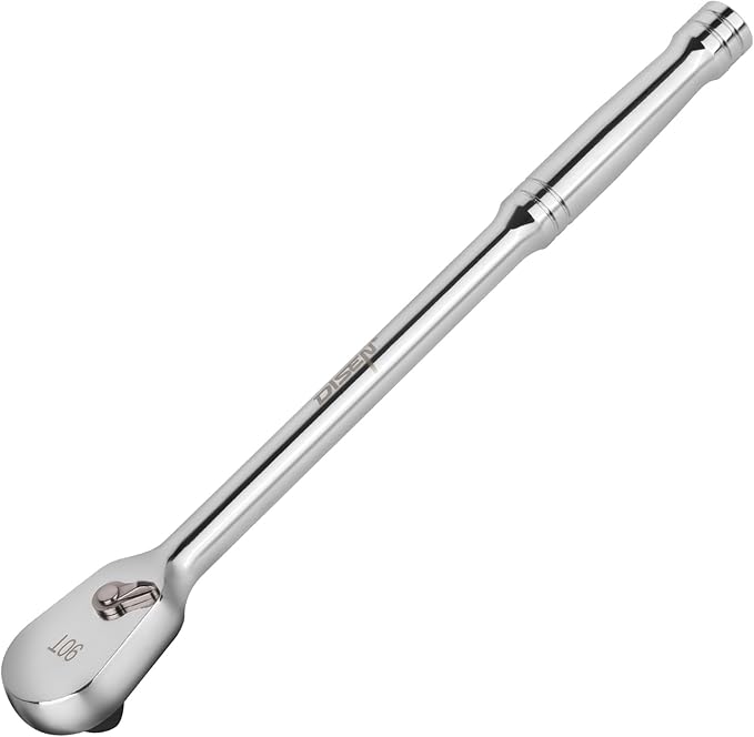 DISEN 3/8" Drive Ratchet,90-Tooth Ratchet Wrench with 10" Handle and Dust Proof Teardrop Enclosed Head, Reversible, CR-V Steel Made, CR-MO Head, Full Polished, Gifts for Men