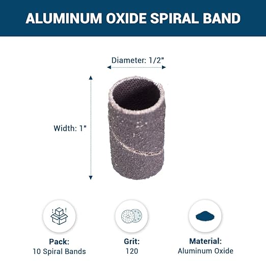 Benchmark Abrasives 1/2” x 1” Aluminum Oxide Sanding Bands, Spiral Bands Rotary Sander Attachment for Drill & Die Grinder, Metal Polishing Sanders for Woodworking - Sander Tool (10 Pack), 120 Grit